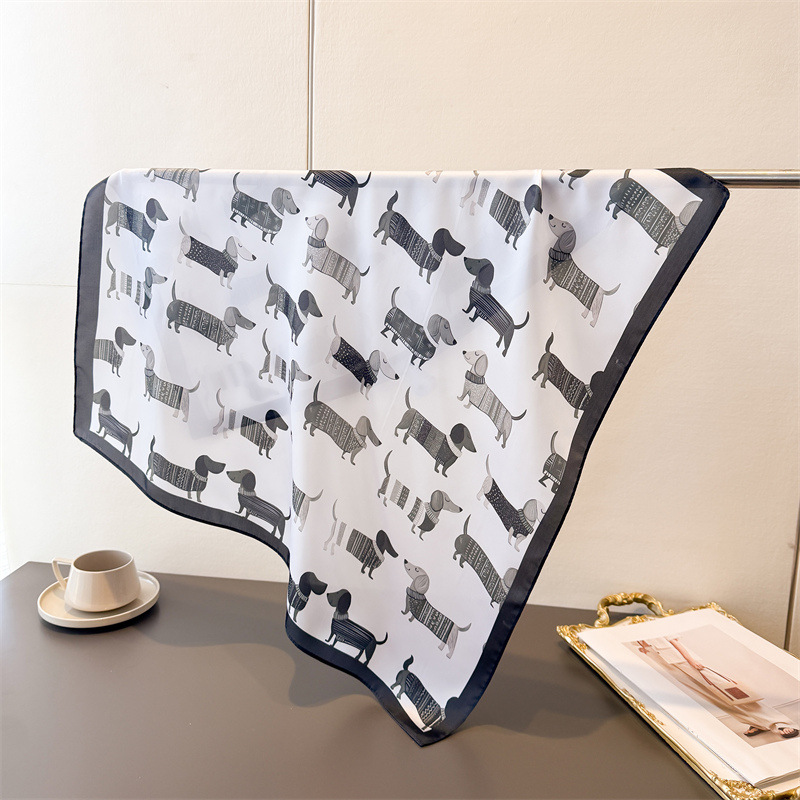 Dog Bandana Scarf - Bayanlar Pamuk Köpek Baskılı Kare Eşarp